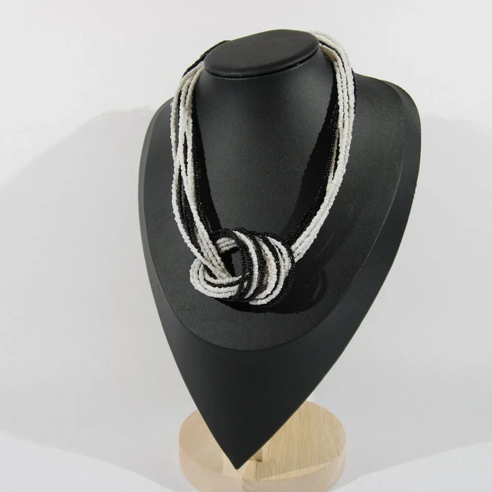 Vintage Black and White Multi-Strand Seed Bead Necklace - Picture 2 of 7